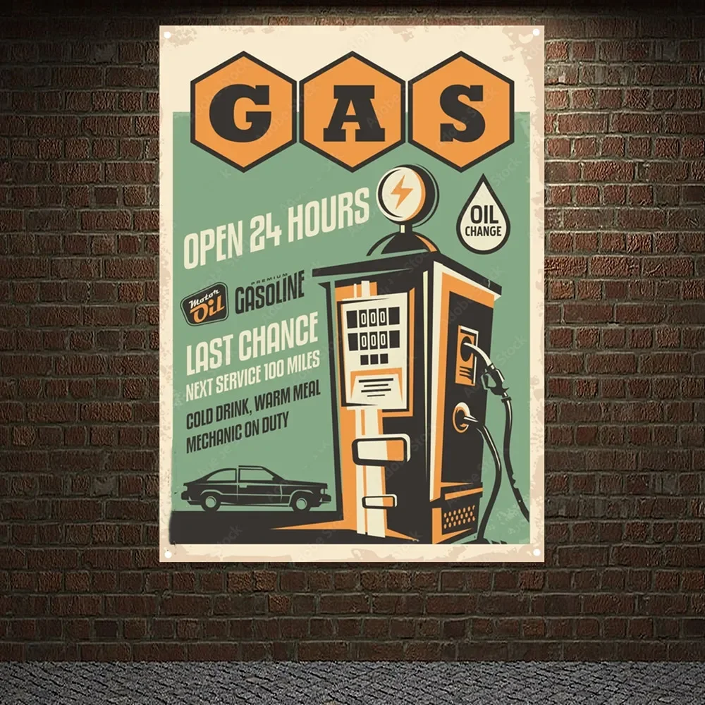 Auto Repair Shop Banners - Tankstelle OFFEN 24 Stunden Vintage AUTO
