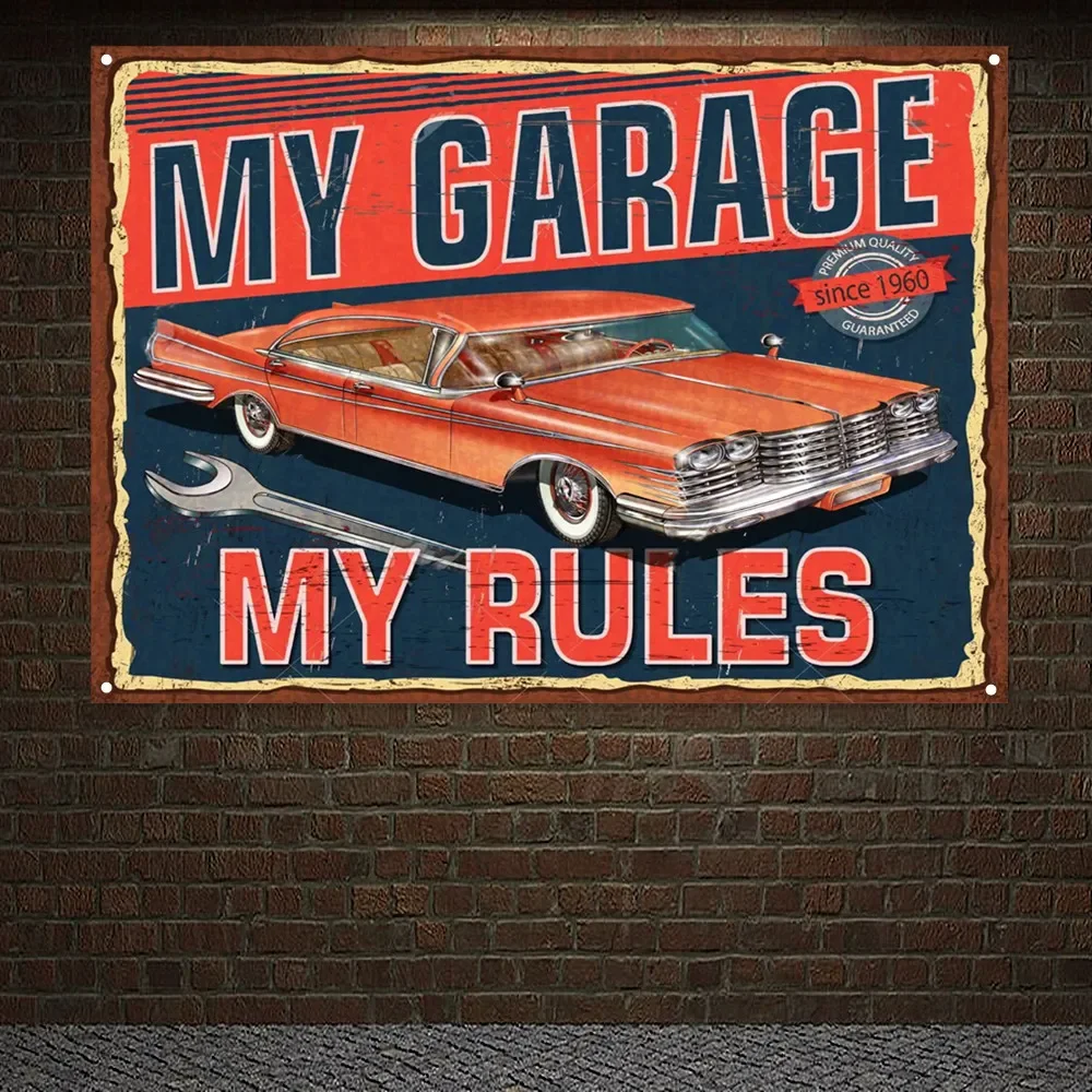 Auto Repair Shop Banners - MEINE GARAGE MEINE REGELN Vintage AUTO