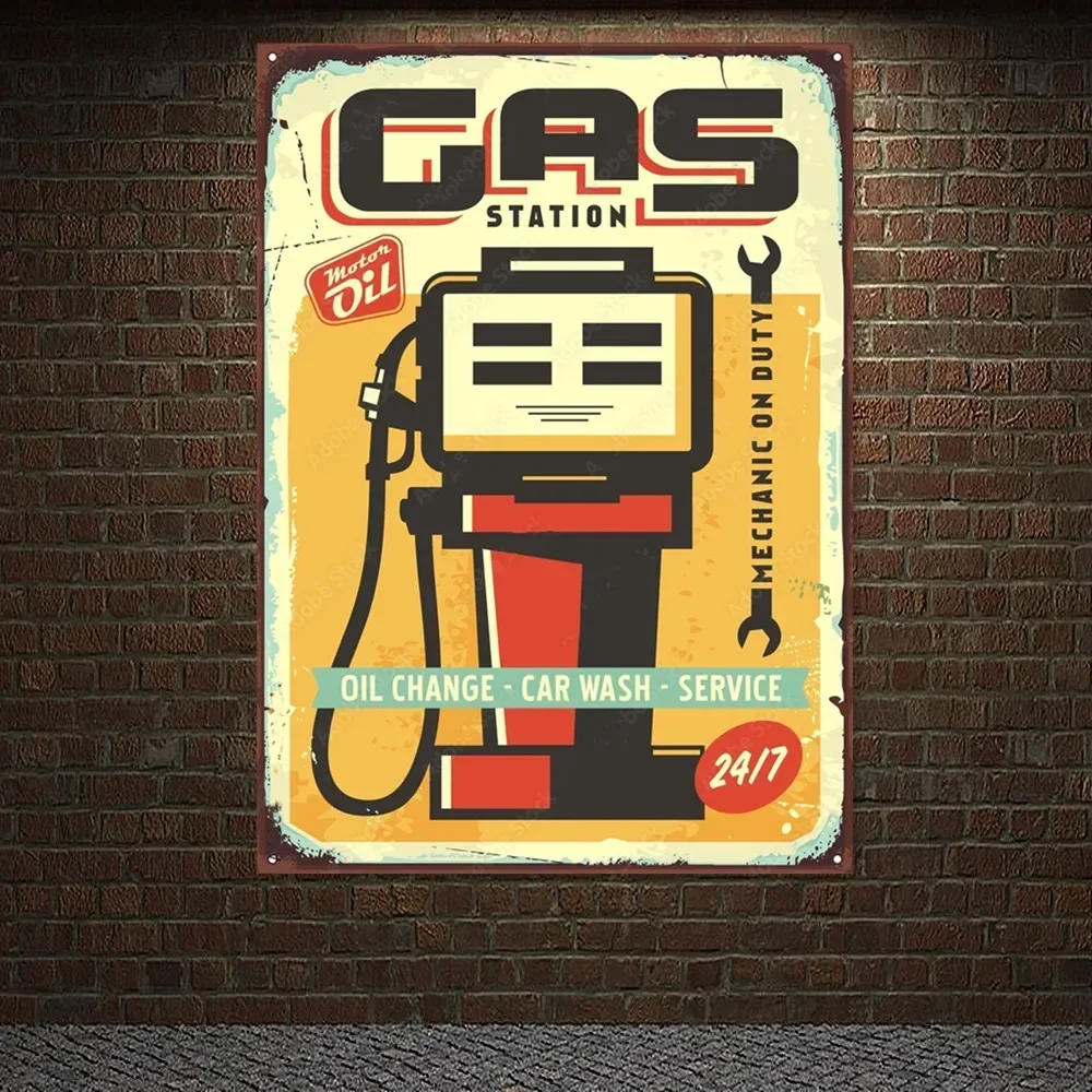 Auto Repair Shop Banners - Tankstelle Vintage Autowaschanlage - Service Poster