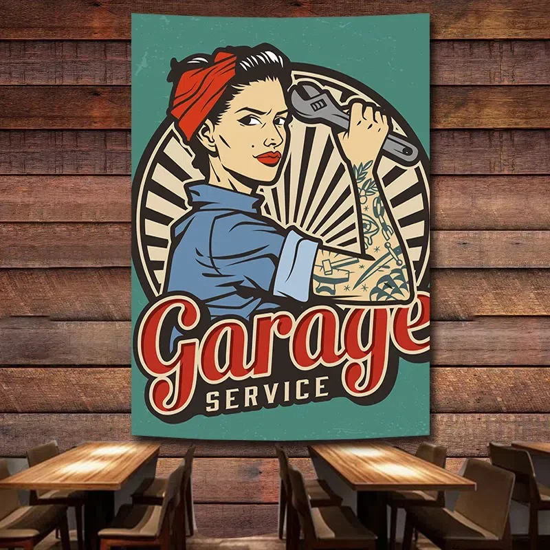 Auto Repair Shop Banners - GARAGE SERVICE Oldtimer Reparatur Poster Wandteppich