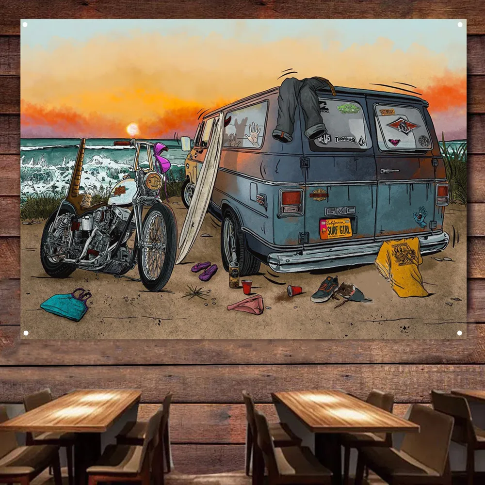 Auto Repair Shop Banners - Motorrad Auto Camping Kunst Poster Wand