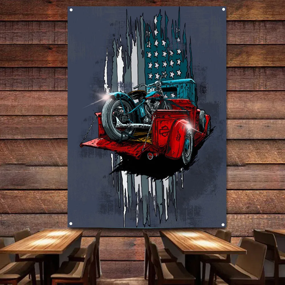 Auto Repair Shop Banners - Motorrad auf Auto Kunst Poster Wandbehang