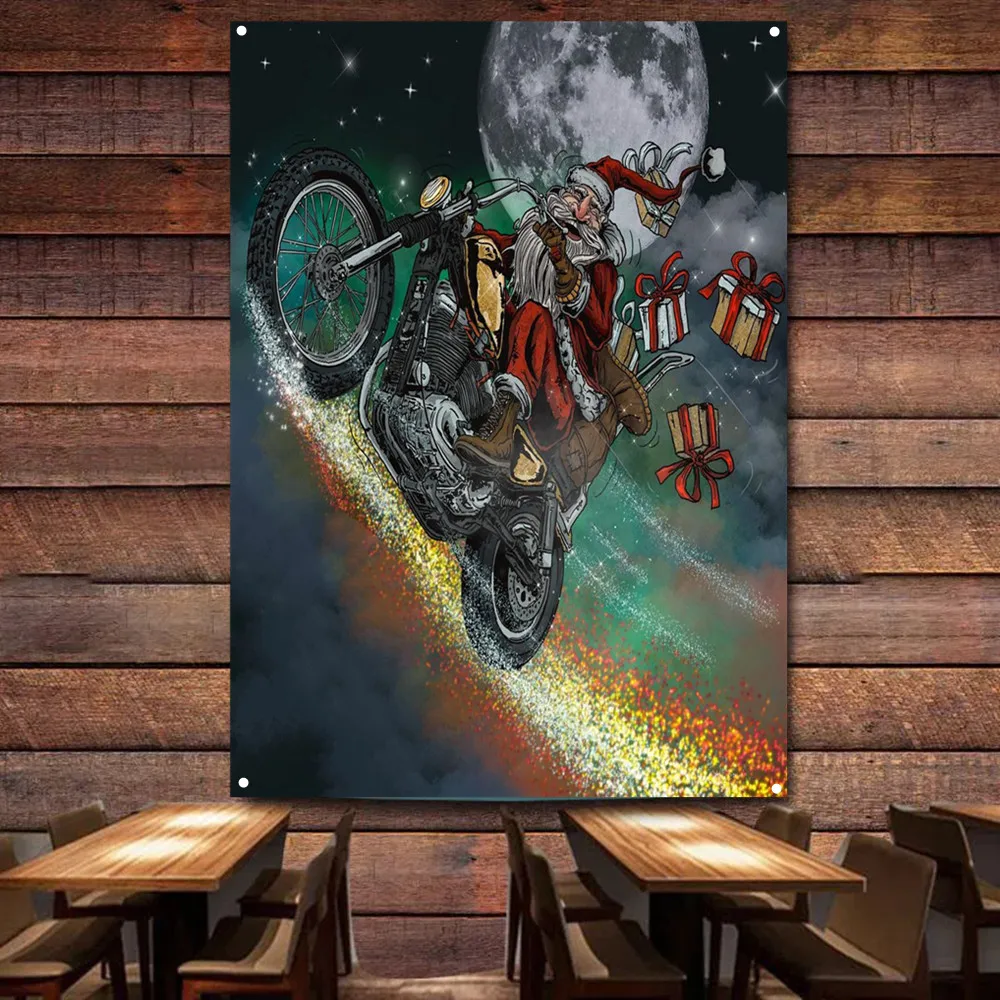 Weihnachtsmann, der ein Motorr – Auto Repair Shop Banners Bewertung und Preis